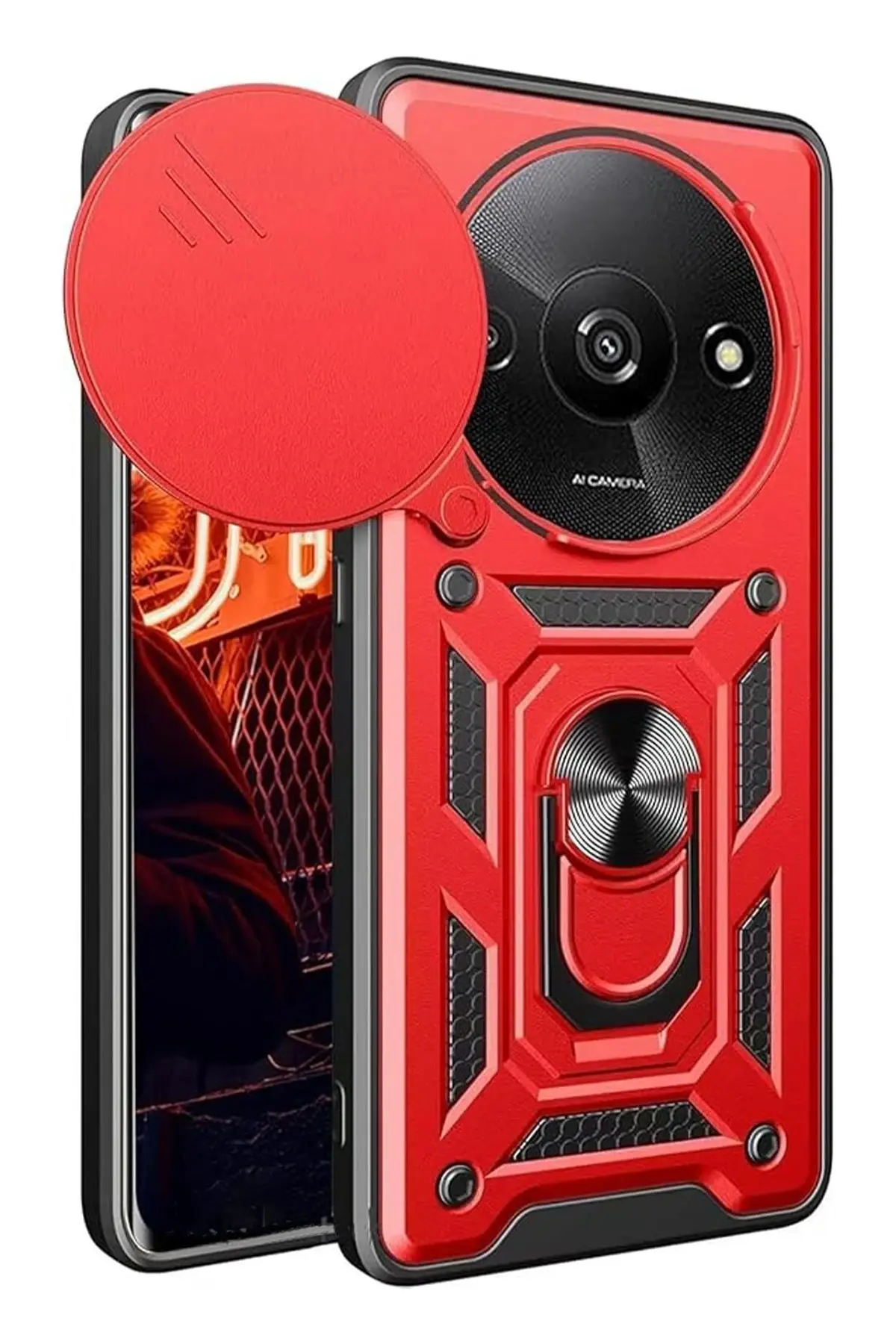 Newface Xiaomi Redmi A3 4G Kılıf Pars Lens Yüzüklü Silikon - Kırmızı