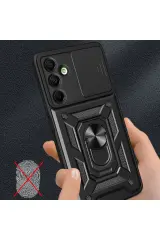 Newface Samsung Galaxy A16 5G Kılıf Pars Lens Yüzüklü Silikon - Kırmızı