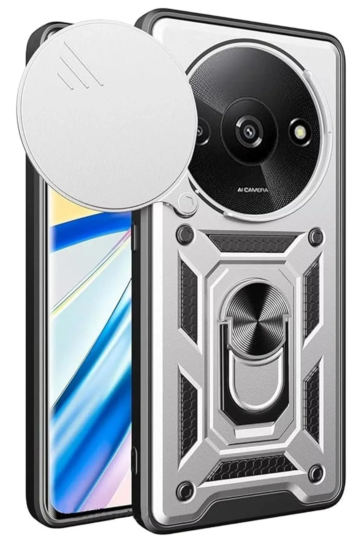 Newface Xiaomi Redmi A3 4G Kılıf Pars Lens Yüzüklü Silikon - Gümüş