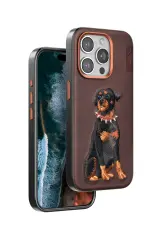 Venco iPhone 15 Pro Perma Desenli Kapak - Koyu Kahve