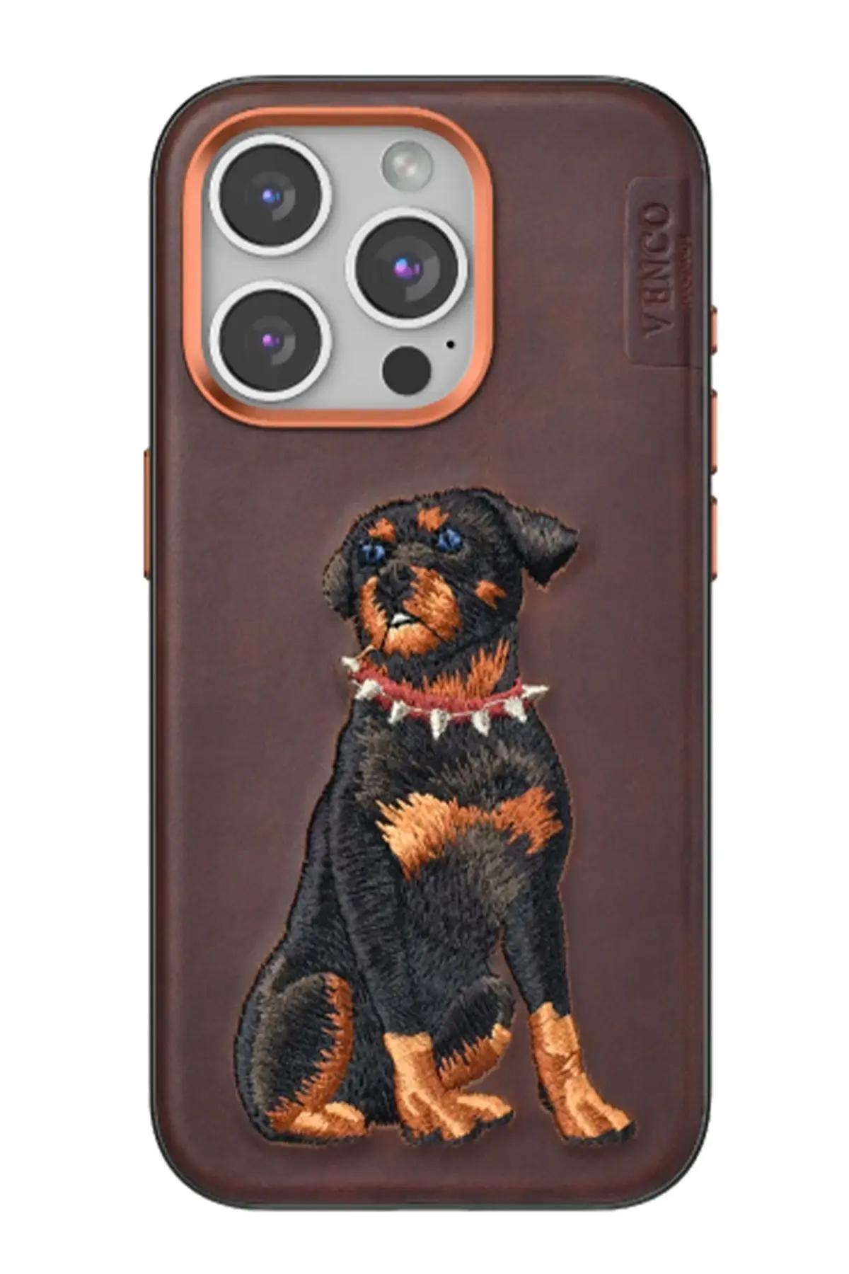 Venco iPhone 15 Pro Perma Desenli Kapak - Koyu Kahve