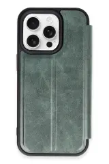 Newface iPhone 14 Pro Max Kılıf Flip Cover - Koyu Yeşil