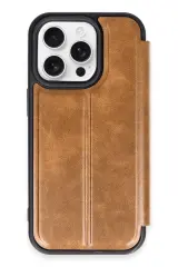 Newface iPhone 14 Pro Max Kılıf Flip Cover - Taba