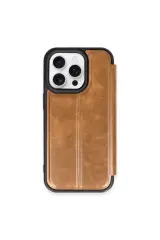 Newface iPhone 15 Pro Max Kılıf Flip Cover - Taba