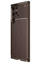 Newface Samsung Galaxy S25 Ultra Kılıf Auto Focus Karbon Kapak - Kahverengi