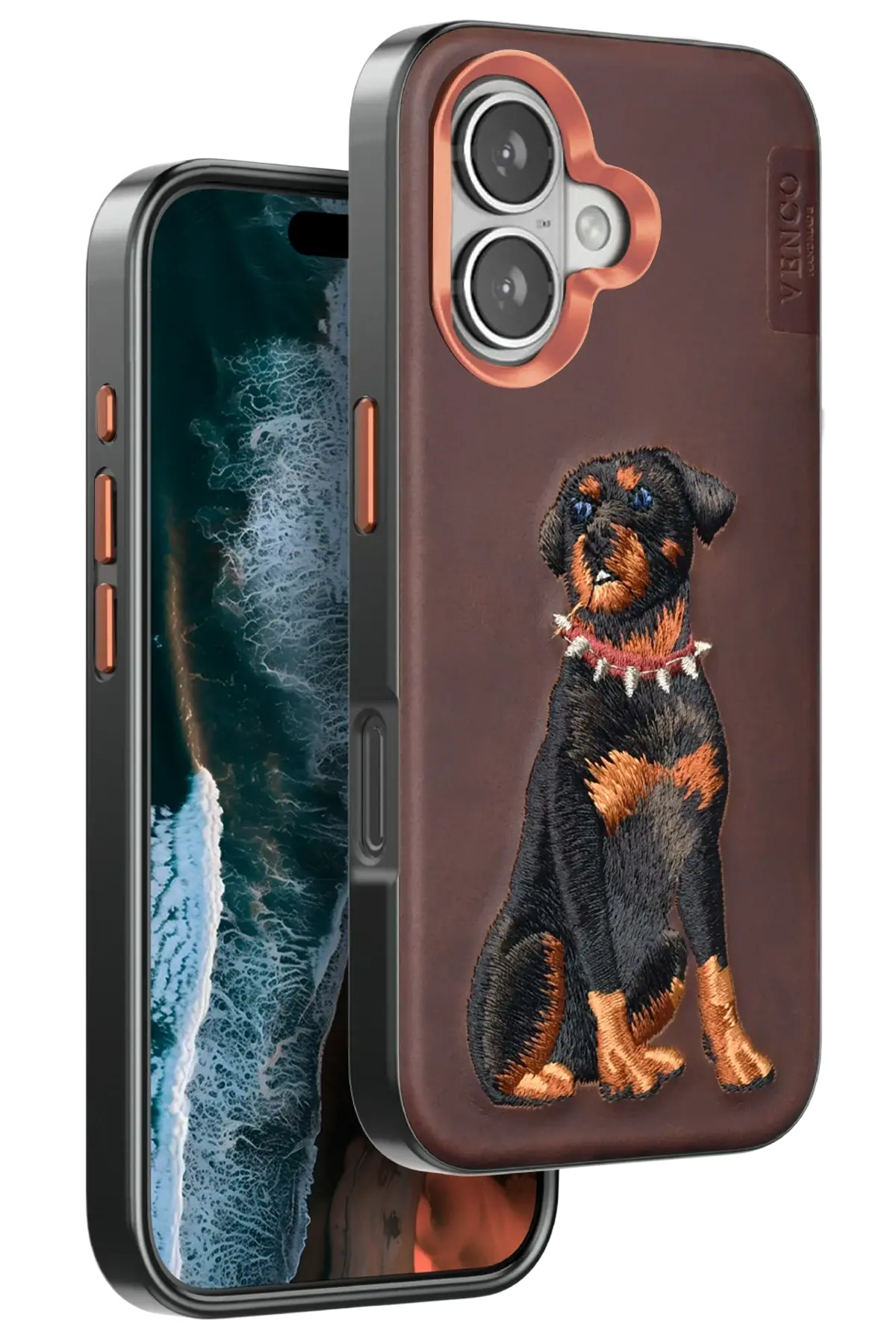 Venco iPhone 16 Perma Desenli Kapak - Koyu Kahve