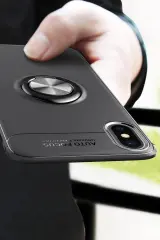 Newface iPhone XS Max Kılıf Range Yüzüklü Silikon - Siyah-Mavi