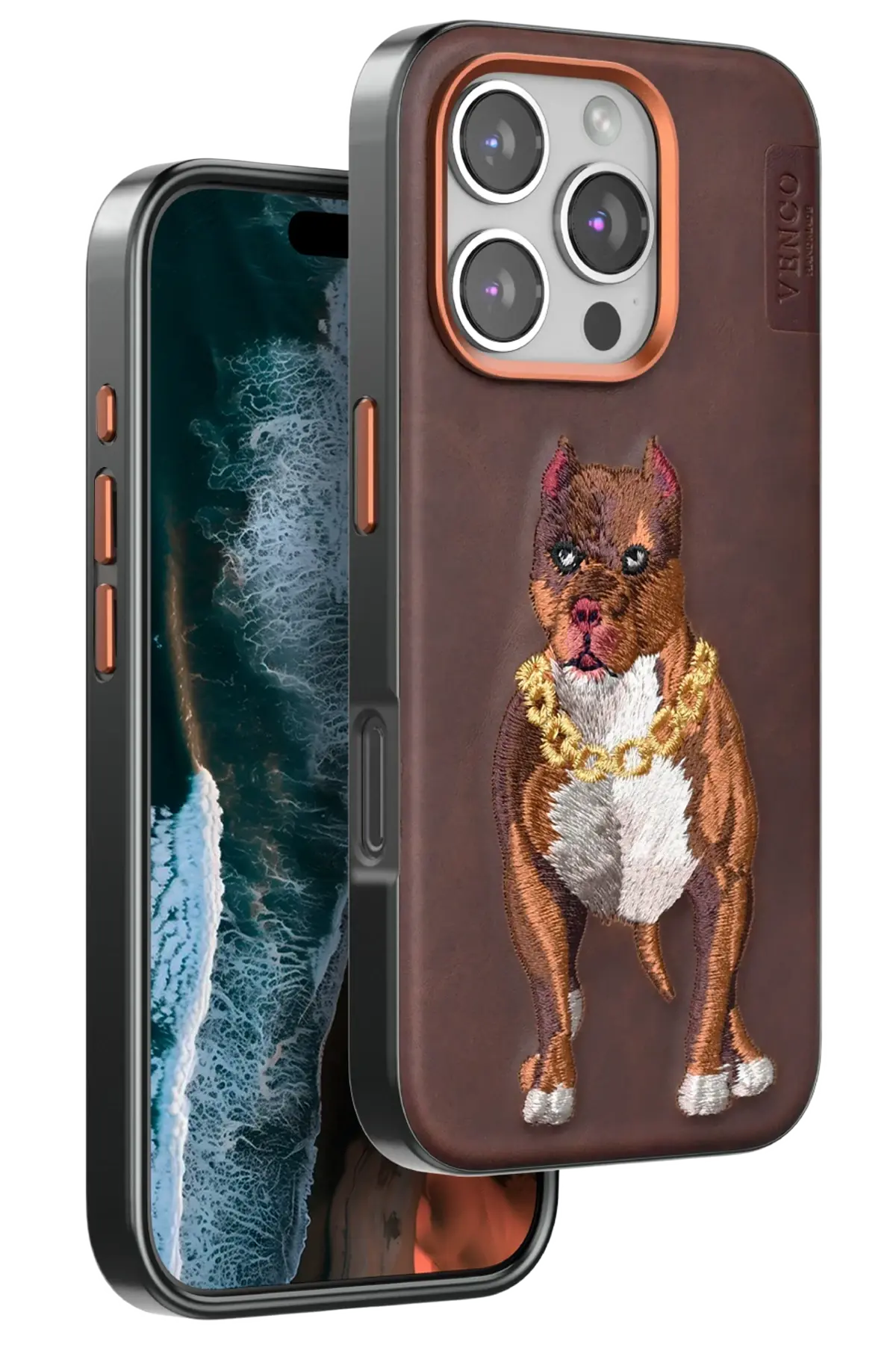 Venco iPhone 16 Pro Perma Desenli Kapak - Kahverengi