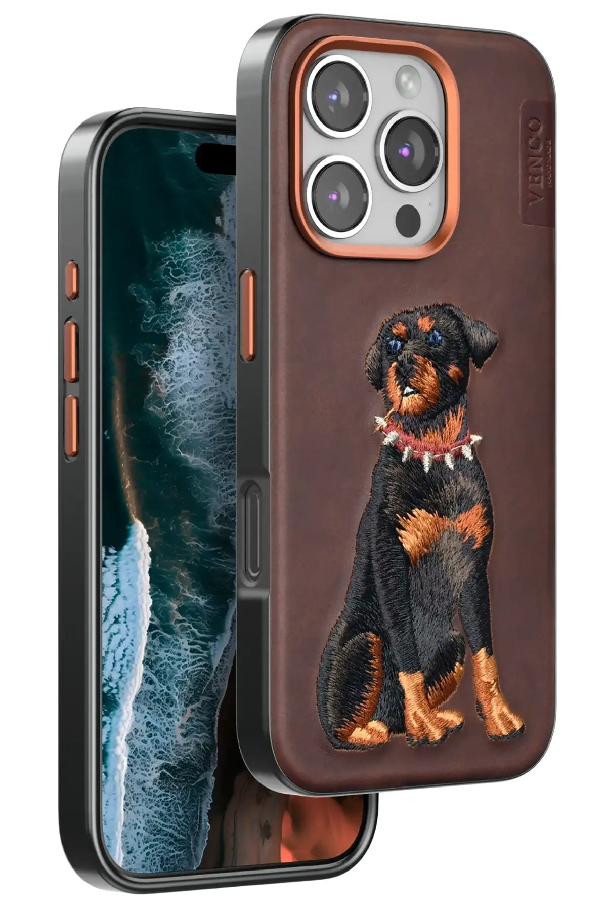 Venco iPhone 16 Pro Perma Desenli Kapak - Koyu Kahve