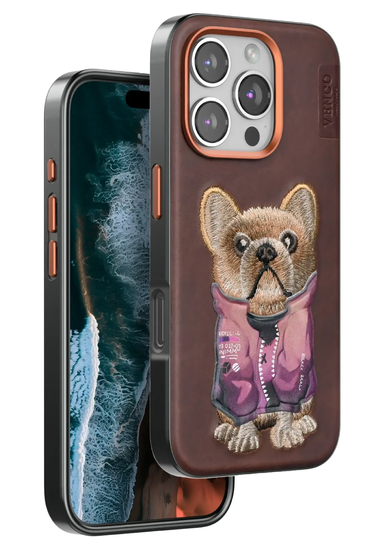 Venco iPhone 16 Pro Cute Desenli Kapak - Koyu Kahve