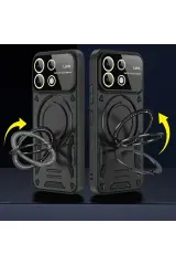 Newface Xiaomi Redmi 13 4G Kılıf Joy Lens Standlı Kapak - Koyu Yeşil