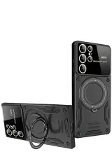 Newface Samsung Galaxy S24 Ultra Kılıf Joy Lens Standlı Kapak - Siyah