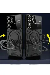 Newface Samsung Galaxy S24 Ultra Kılıf Joy Lens Standlı Kapak - Koyu Yeşil