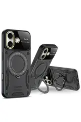 Newface iPhone 16 Kılıf Joy Lens Standlı Kapak - Siyah