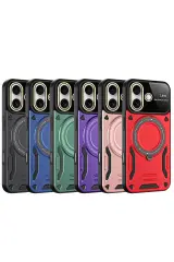 Newface iPhone 16 Kılıf Joy Lens Standlı Kapak - Siyah