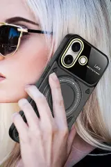 Newface iPhone 16 Kılıf Joy Lens Standlı Kapak - Koyu Yeşil