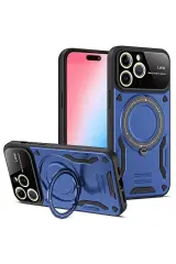 Newface iPhone 16 Pro Kılıf Joy Lens Standlı Kapak - Lacivert