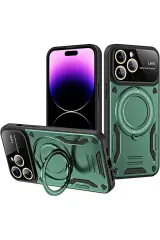 Newface iPhone 16 Pro Max Kılıf Joy Lens Standlı Kapak - Koyu Yeşil