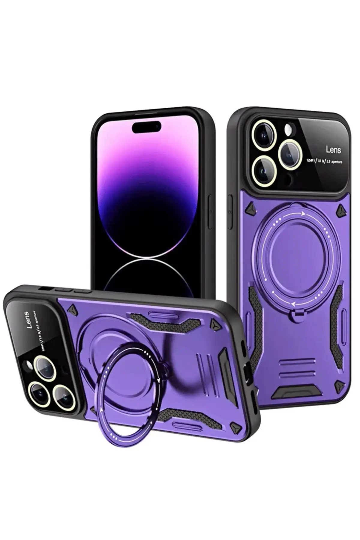 Newface iPhone 16 Pro Max Kılıf Joy Lens Standlı Kapak - Mor