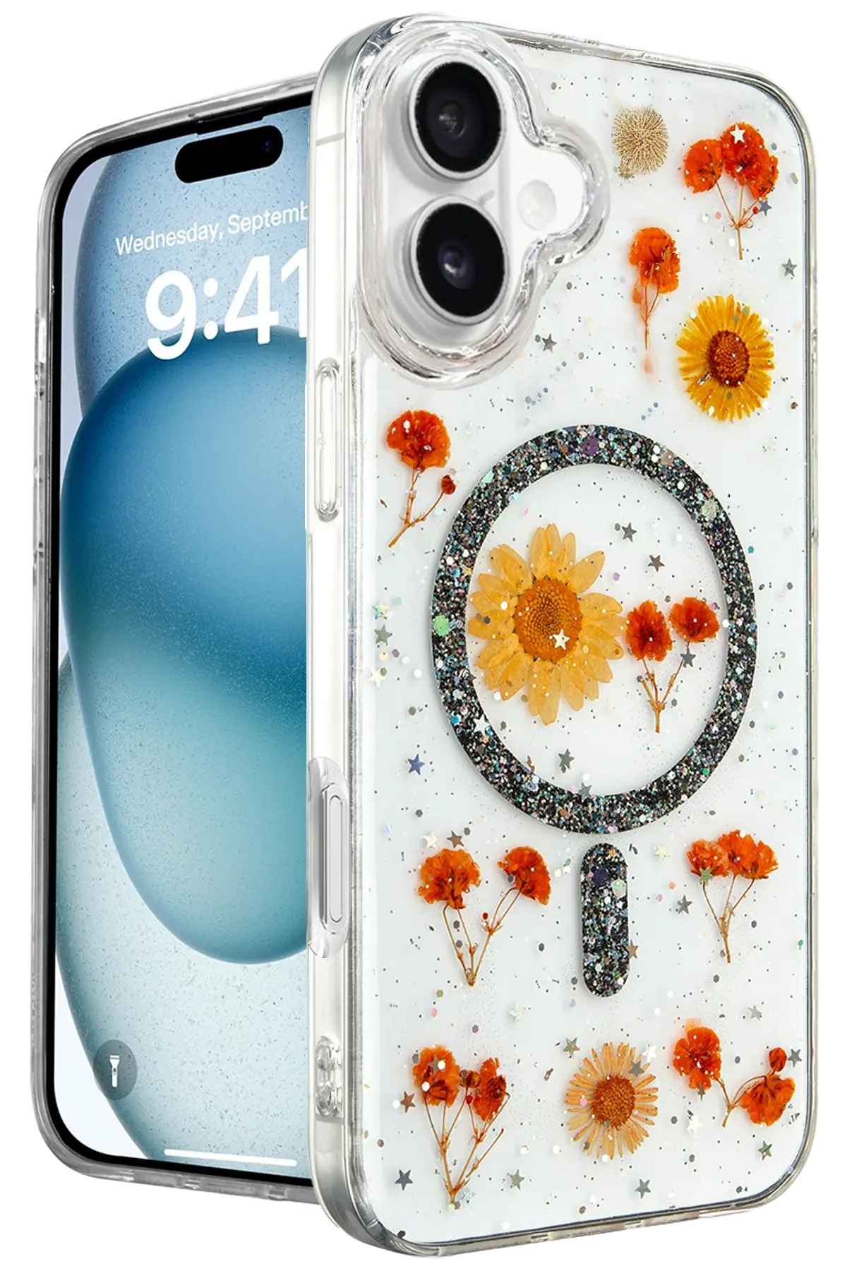 Newface iPhone 16 Kılıf Daisy Simli Magsafe Kapak - Siyah