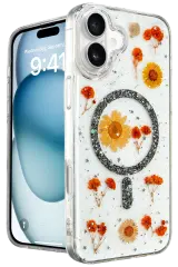 Newface iPhone 16 Kılıf Daisy Simli Magsafe Kapak - Siyah