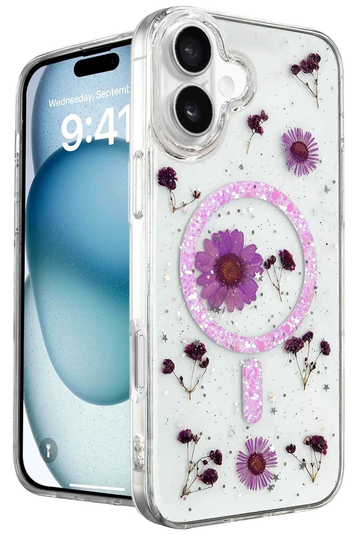 Newface iPhone 16 Kılıf Daisy Simli Magsafe Kapak - Mor