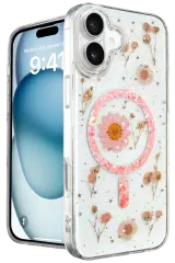 Newface iPhone 16 Kılıf Daisy Simli Magsafe Kapak - Pembe