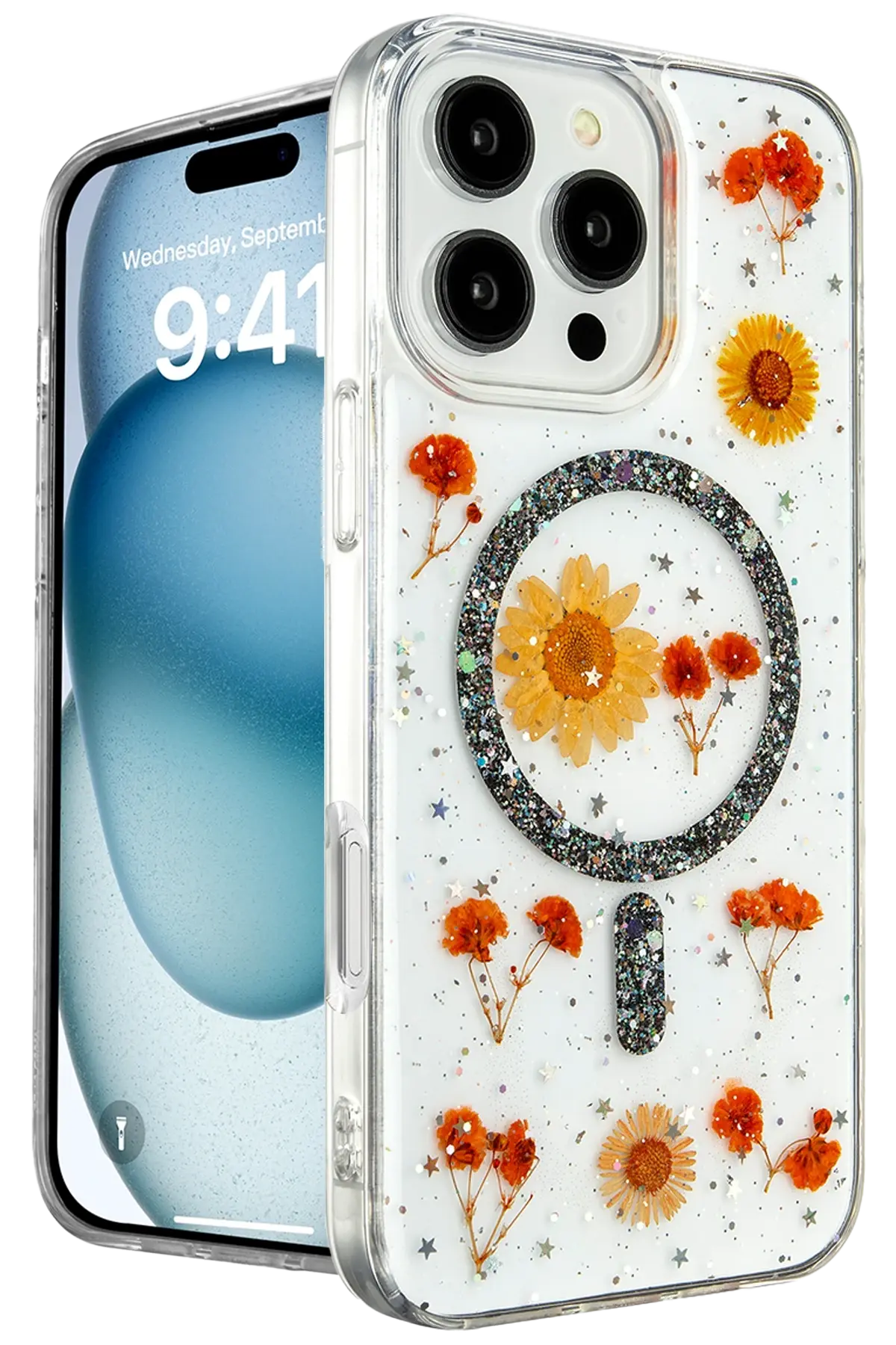 Newface iPhone 16 Pro Kılıf Daisy Simli Magsafe Kapak - Siyah