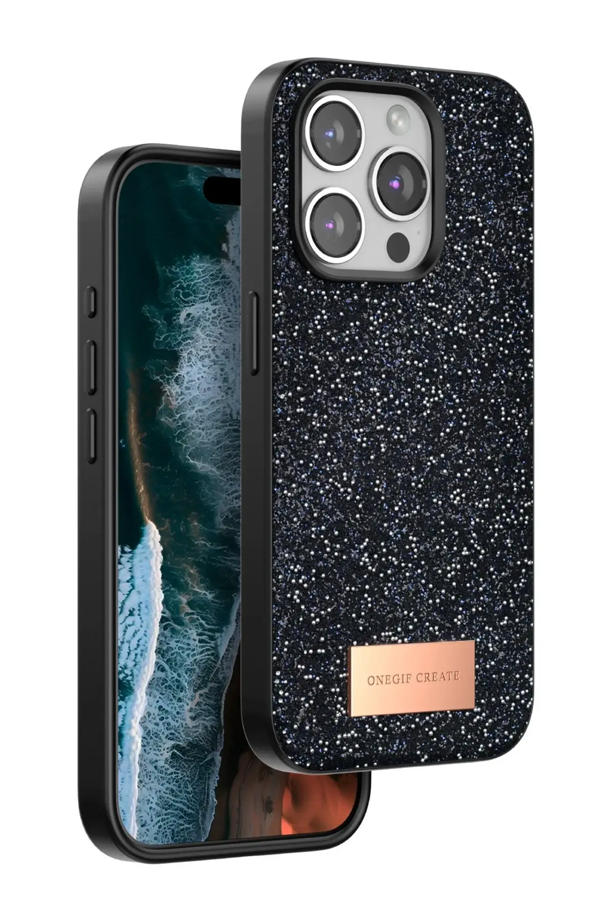 Onegif iPhone 14 Pro Max Bright Simli Kapak - Siyah