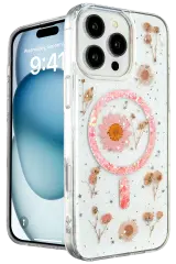 Newface iPhone 16 Pro Kılıf Daisy Simli Magsafe Kapak - Pembe