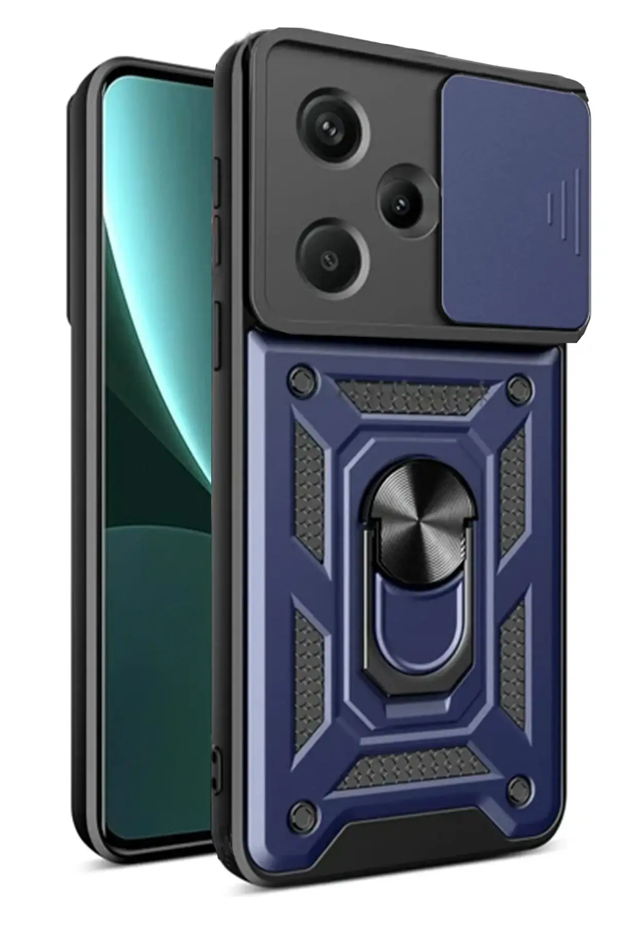 Newface Xiaomi Redmi Note 13 Pro Plus Kılıf Pars Lens Yüzüklü Silikon - Lacivert