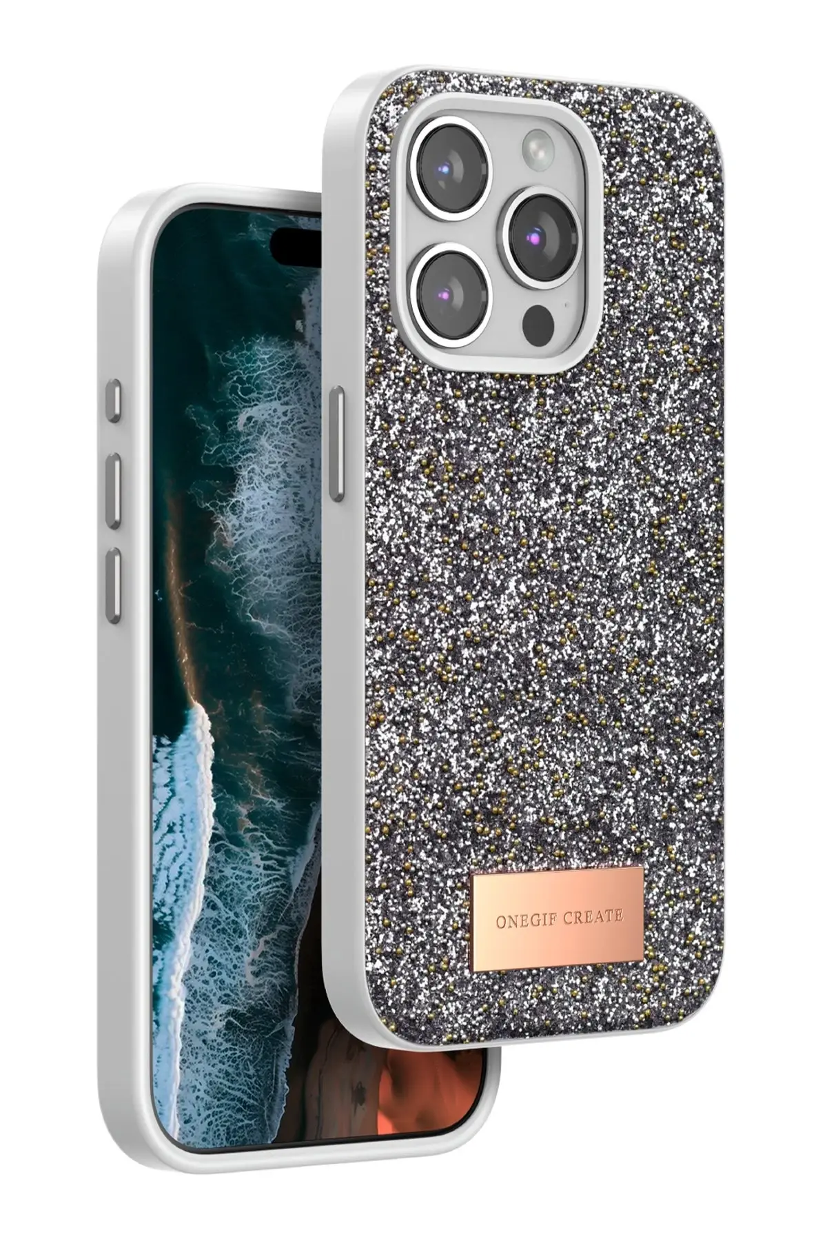 Onegif iPhone 14 Pro Max Bright Simli Kapak - Gümüş