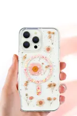 Newface iPhone 16 Pro Kılıf Daisy Simli Magsafe Kapak - Gold