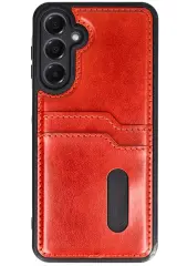 Newface Samsung Galaxy A16 5G Kılıf Sara Kartvizitli Deri Kılıf - Kırmızı