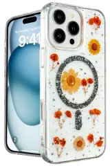 Newface iPhone 16 Pro Max Kılıf Daisy Simli Magsafe Kapak - Siyah