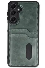 Newface Samsung Galaxy A16 5G Kılıf Sara Kartvizitli Deri Kılıf - Koyu Yeşil