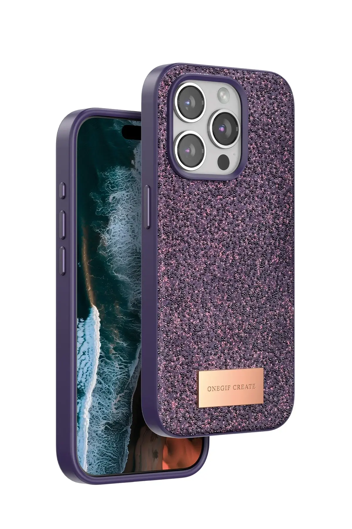 Onegif iPhone 14 Pro Max Bright Simli Kapak - Derin Mor