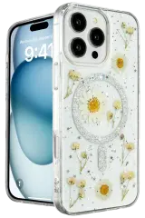 Newface iPhone 16 Pro Max Kılıf Daisy Simli Magsafe Kapak - Gümüş