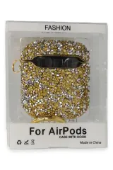 Newface Airpods 2 (2.nesil) Mira Taşlı Kılıf - Gold