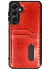 Newface Samsung Galaxy S24 FE Kılıf Sara Kartvizitli Deri Kılıf - Kırmızı