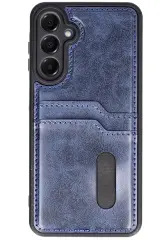 Newface Samsung Galaxy S24 FE Kılıf Sara Kartvizitli Deri Kılıf - Lacivert