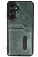 Newface Samsung Galaxy S24 FE Kılıf Sara Kartvizitli Deri Kılıf - Koyu Yeşil