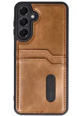 Newface Samsung Galaxy S24 FE Kılıf Sara Kartvizitli Deri Kılıf - Taba