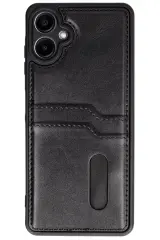 Newface Samsung Galaxy A06 Kılıf Sara Kartvizitli Deri Kılıf - Siyah