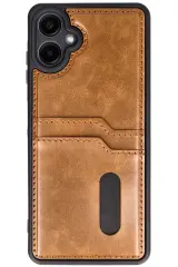 Newface Samsung Galaxy A06 Kılıf Sara Kartvizitli Deri Kılıf - Taba