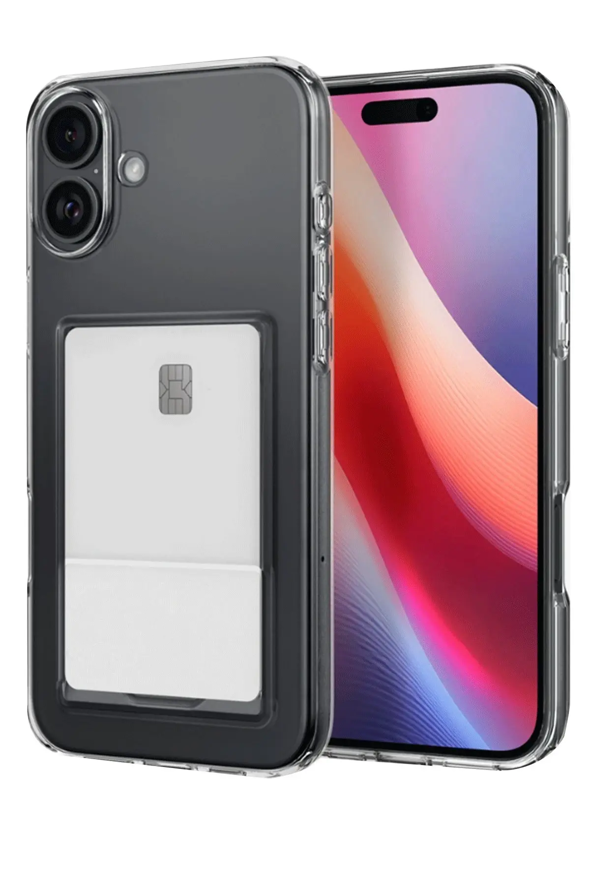 Newface iPhone 16 Plus Kılıf Kart Şeffaf Silikon - Şeffaf