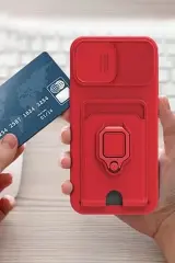 Newface Xiaomi Redmi Note 13 Pro 5G Kılıf Zuma Kartvizitli Yüzüklü Silikon - Kırmızı