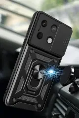 Newface Xiaomi Poco M6 Pro 4G Kılıf Pars Lens Yüzüklü Silikon - Siyah