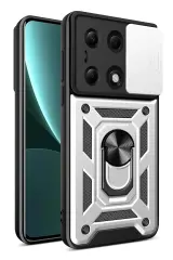 Newface Xiaomi Poco M6 Pro 4G Kılıf Pars Lens Yüzüklü Silikon - Gümüş