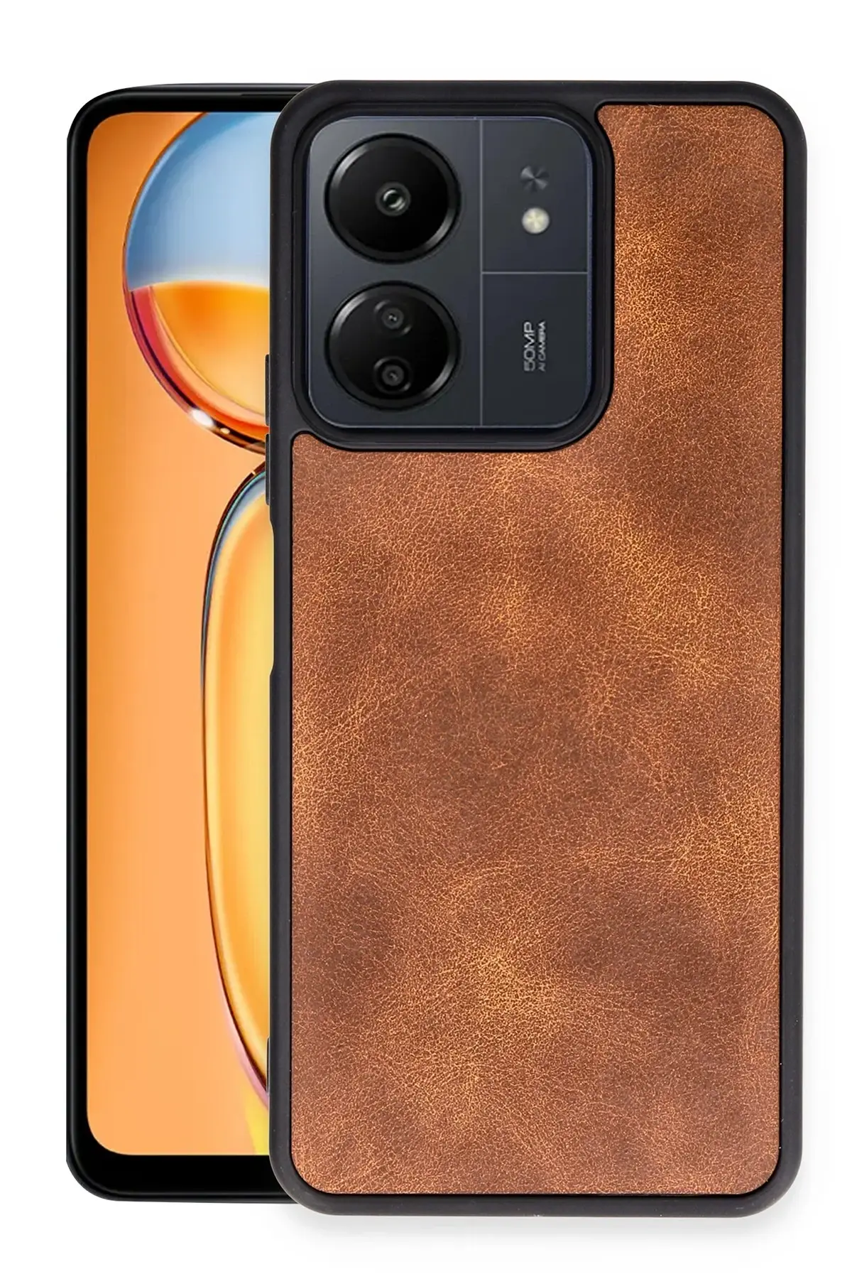 Newface Xiaomi Redmi 13C Kılıf Aras Deri Kapak - Taba